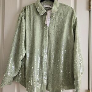 ASOS EDITION sequin shirt in sage green